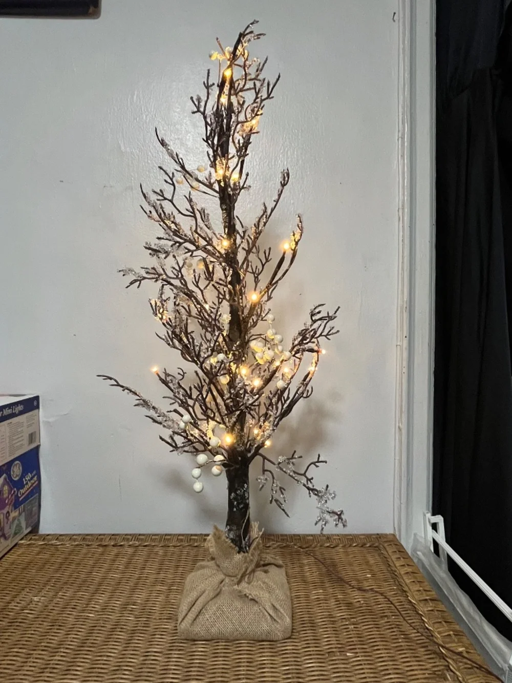 West Elm. Nearly Natural Pre-Lit Twig Artificial Tree in Burlap Planter.  NWOT